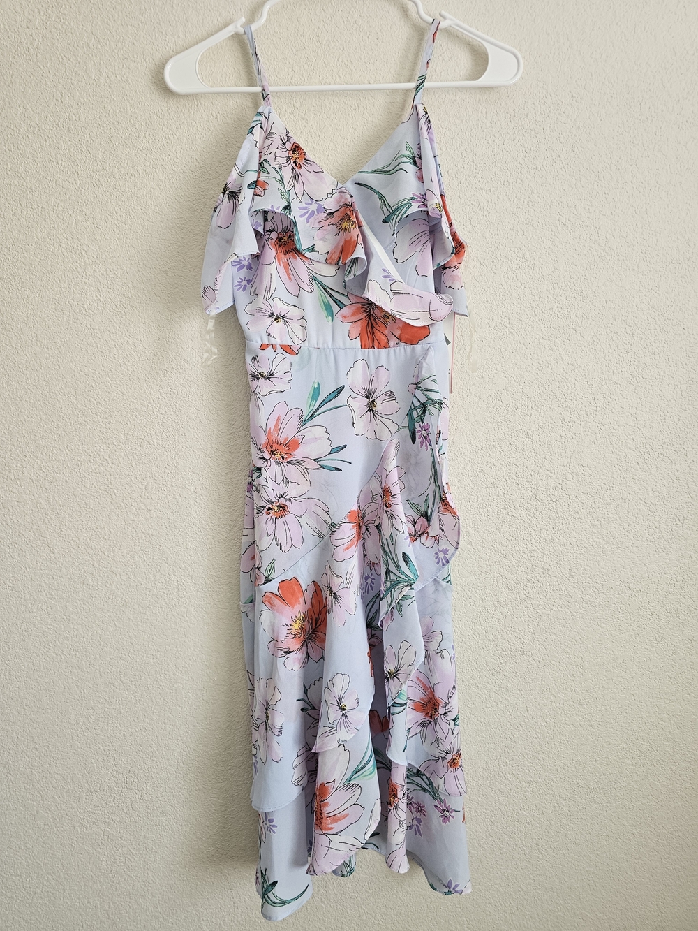 Rare Editions Lavender Floral Ruffle Midi Dress